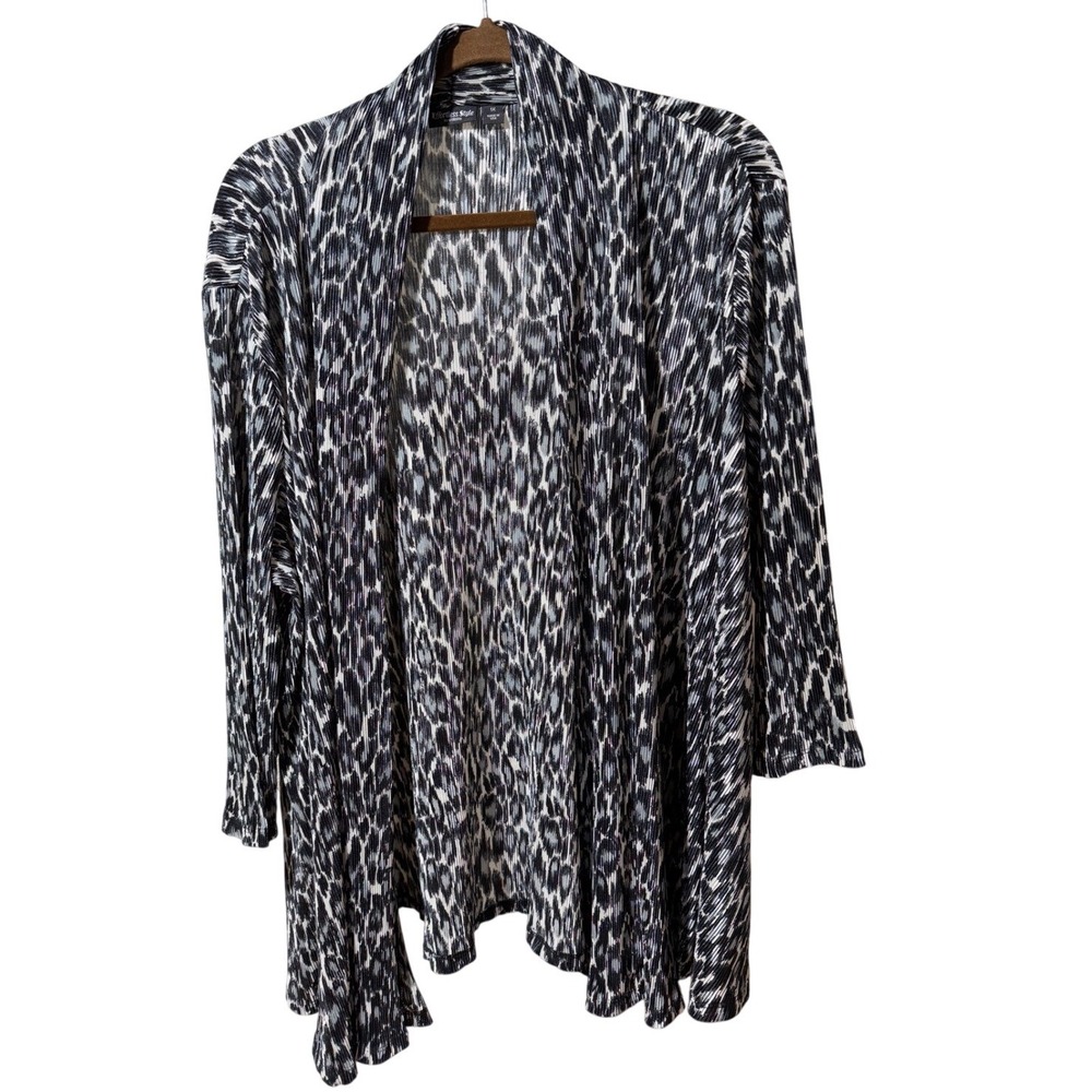 Effortless Style by Citiknits Women New 1X Leopard Print Pleated Cardigan Duster
